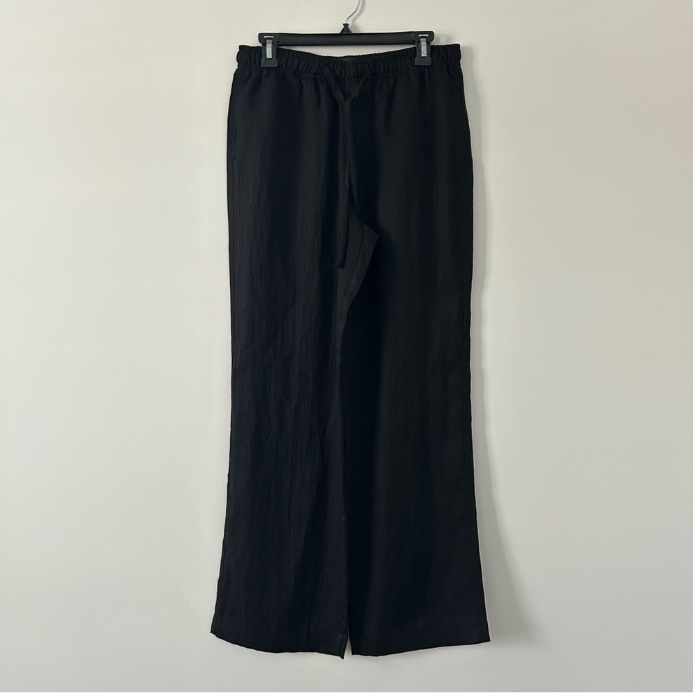 Zara Black Lyocell Viscose High Rise Wide Leg Flowy Casual Pull On Pant S